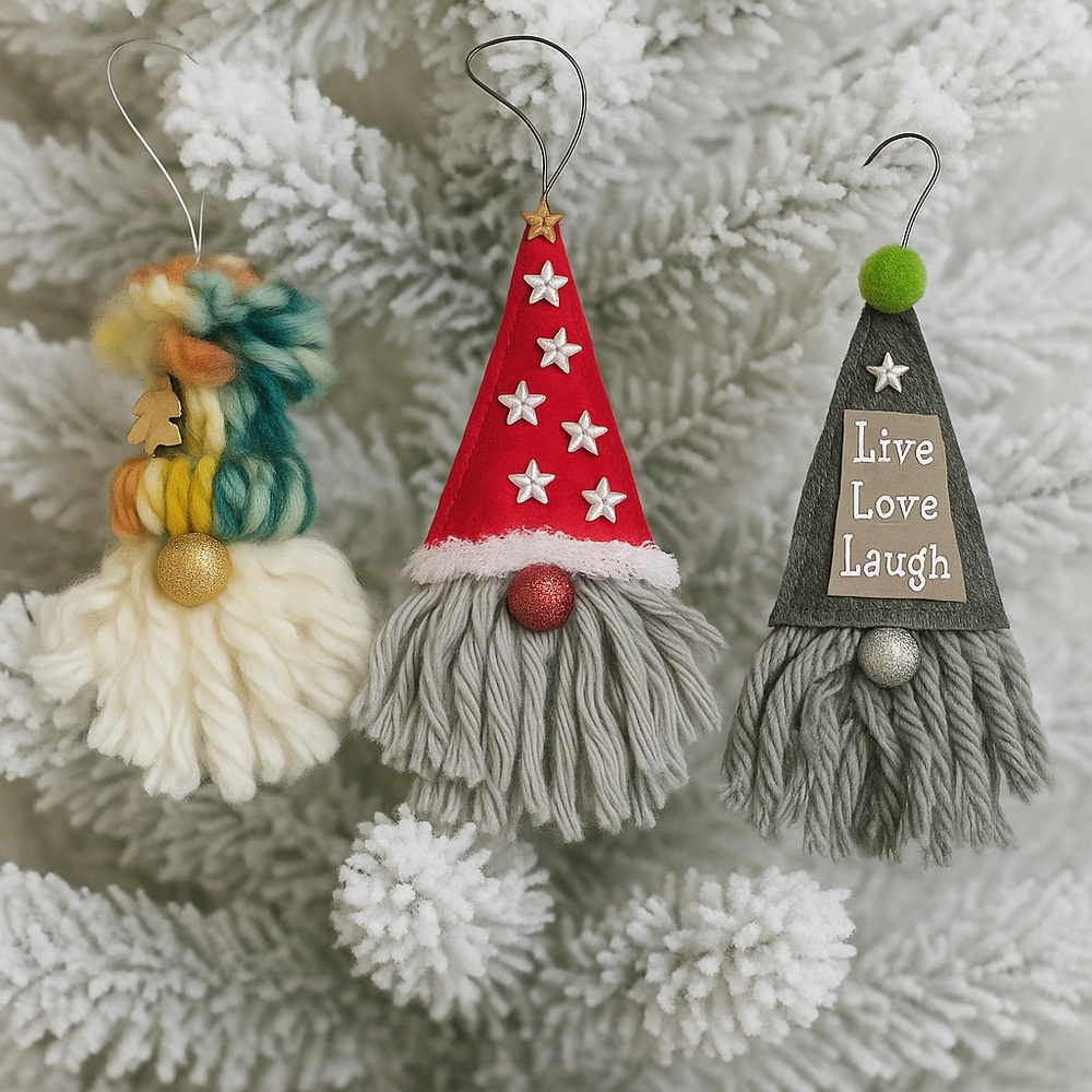 3-Pack Christmas Gnome Ornament Set, Rustic Farmhouse Holiday Festive Gift